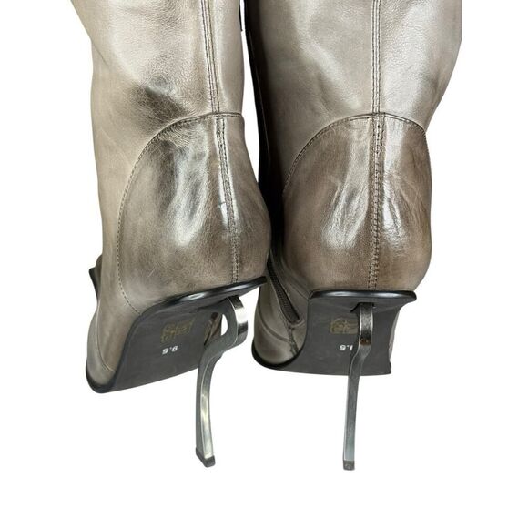 Jeffrey Campbell Dulcimer Gray Pewter Leather Mid-Calf Sculpted Heel Boots 9.5 - Picture 11 of 12